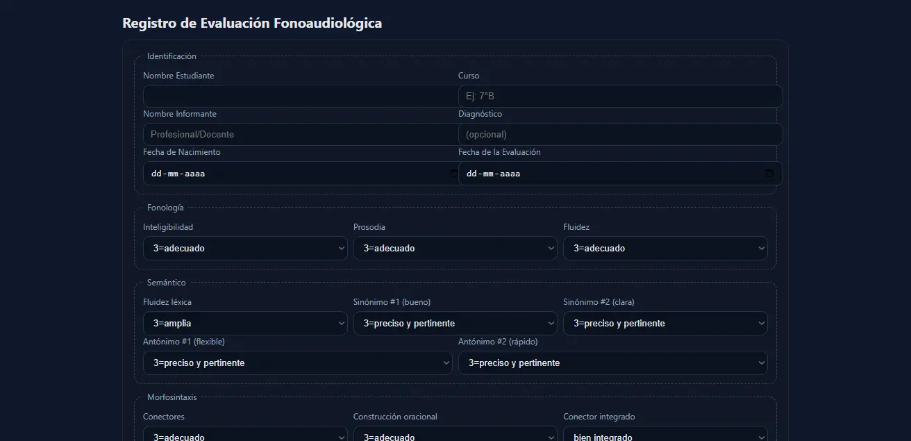 Formulario y automatización de evaluación fonoaudiológica en Google Apps Script