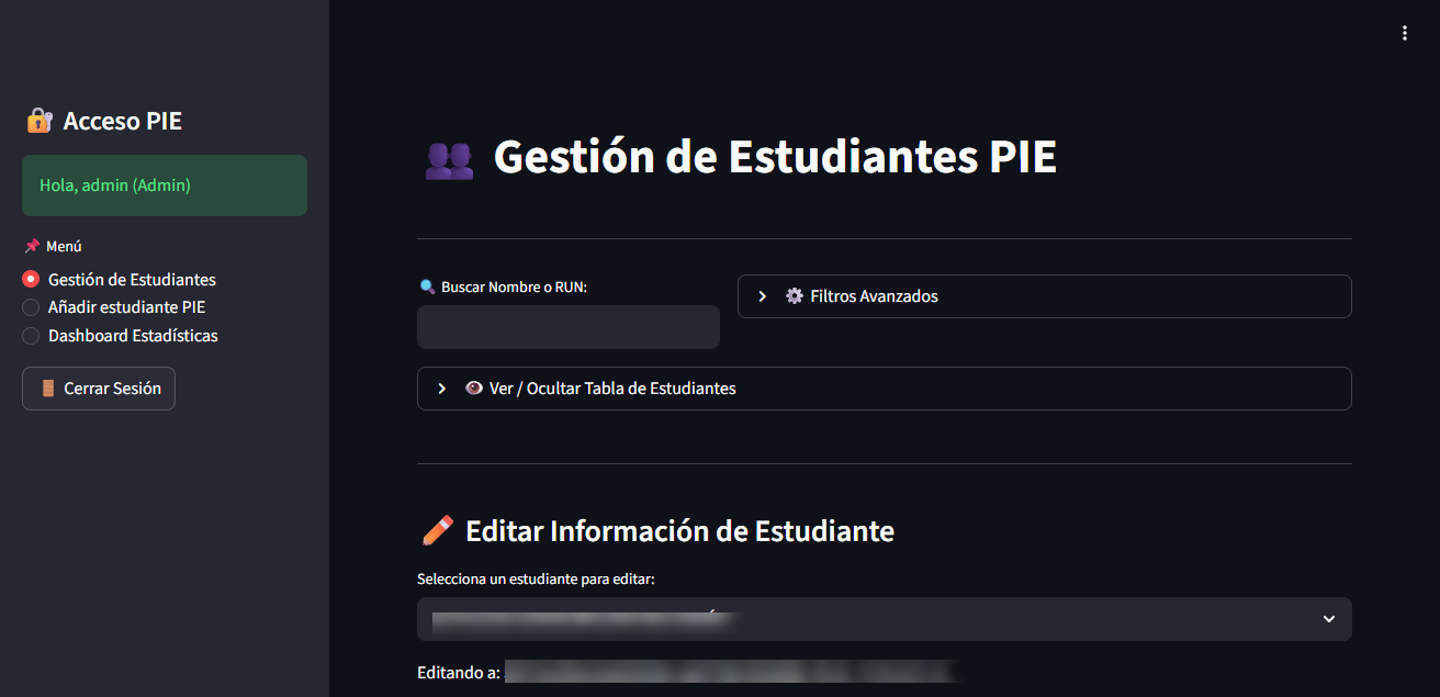 Plataforma de gestión de estudiantes PIE